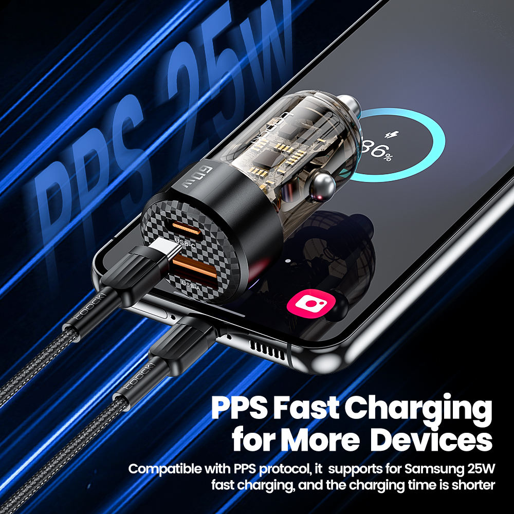 Toocki Transparent Dual-Port Car Charger — Stylish &amp; Smart