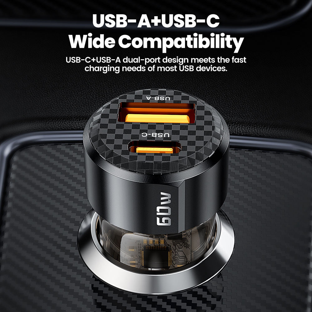 Toocki Transparent Dual-Port Car Charger — Stylish &amp; Smart