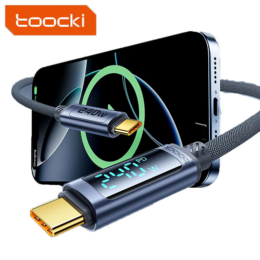 Toocki 240 W USB‑C to USB‑C Braided Cable with Digital Wattmeter