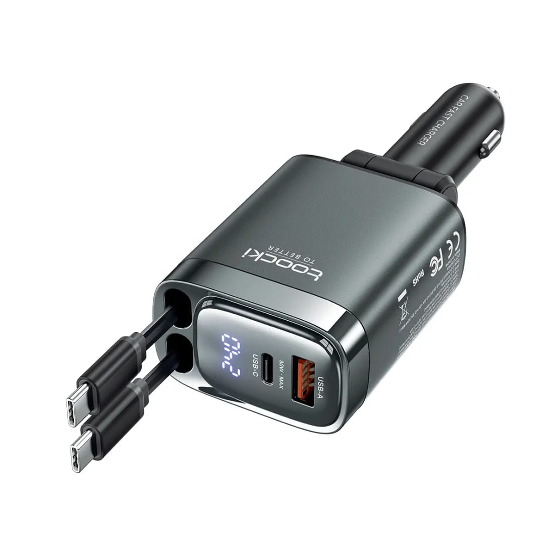 Toocki 105 W Retractable 4‑in‑1 Car Charger with LED Display