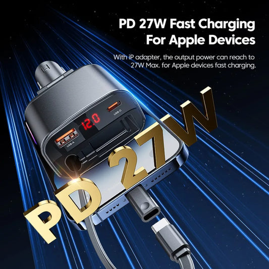 Toocki 105 W Retractable 4‑in‑1 Car Charger with LED Display
